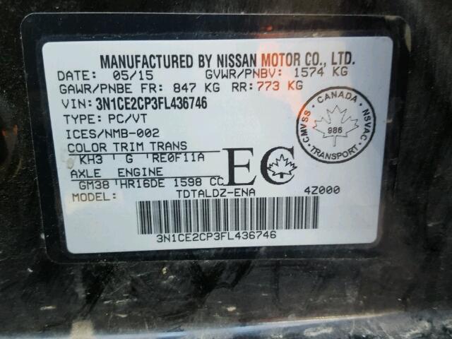 3N1CE2CP3FL436746 - 2015 NISSAN VERSA NOTE BLACK photo 10