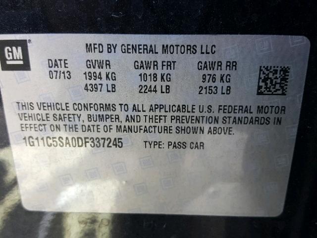 1G11C5SA0DF337245 - 2013 CHEVROLET MALIBU 1LT BLACK photo 10