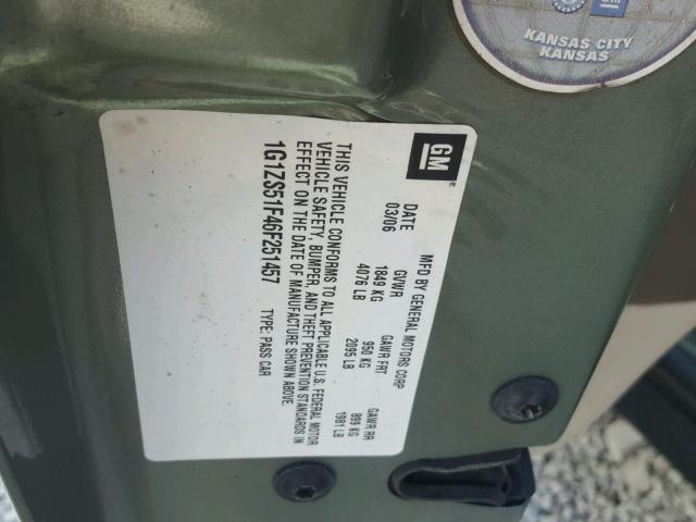 1G1ZS51F46F251457 - 2006 CHEVROLET MALIBU LS Yaşıl foto 10