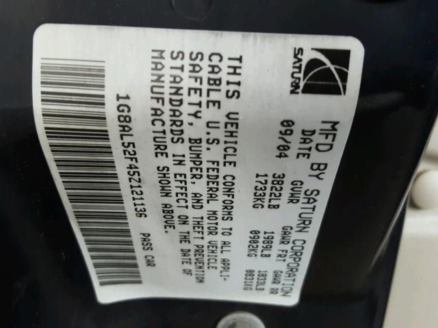 1G8AL52F45Z121136 - 2005 SATURN ION LEVEL BLUE photo 10
