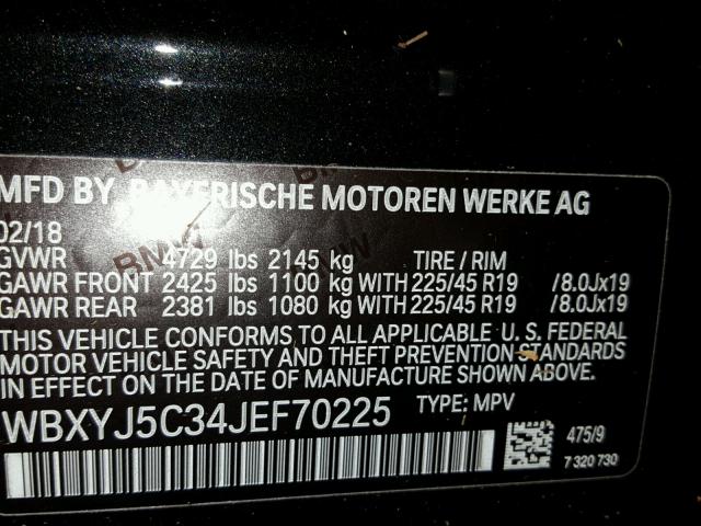 WBXYJ5C34JEF70225 - 2018 BMW X2 XDRIVE2 BLACK photo 10