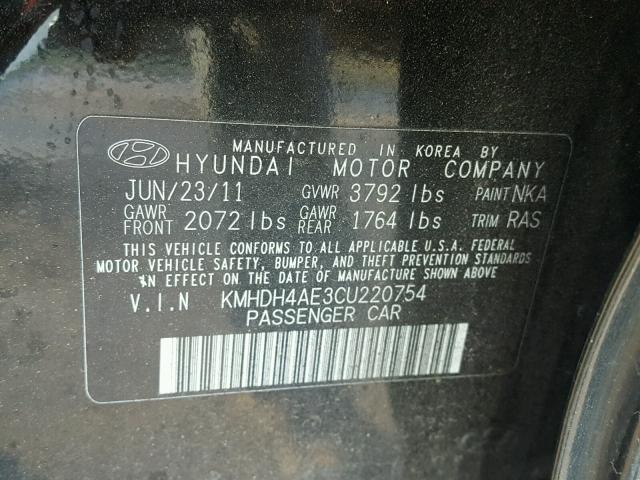 KMHDH4AE3CU220754 - 2012 HYUNDAI ELANTRA GL BLACK photo 10