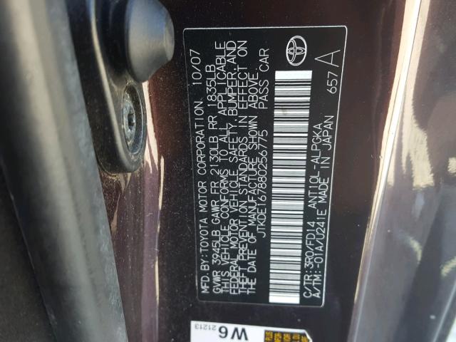 JTKDE167880256775 - 2008 TOYOTA SCION TC 勃艮第红 照片 10