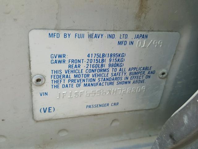 JF1SF6556XH728809 - 1999 SUBARU FORESTER S SILVER photo 10