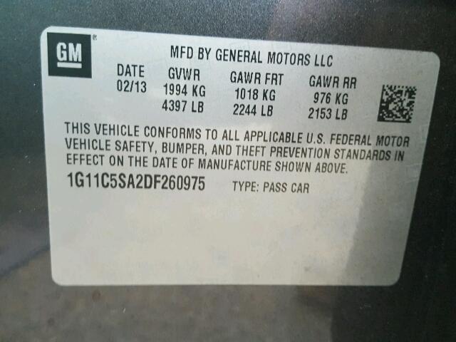 1G11C5SA2DF260975 - 2013 CHEVROLET MALIBU 1LT 灰色 照片 10