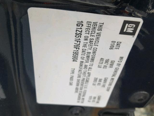 1G1ZS51F76F195904 - 2006 CHEVROLET MALIBU LS ლურჯი ფოტო 10