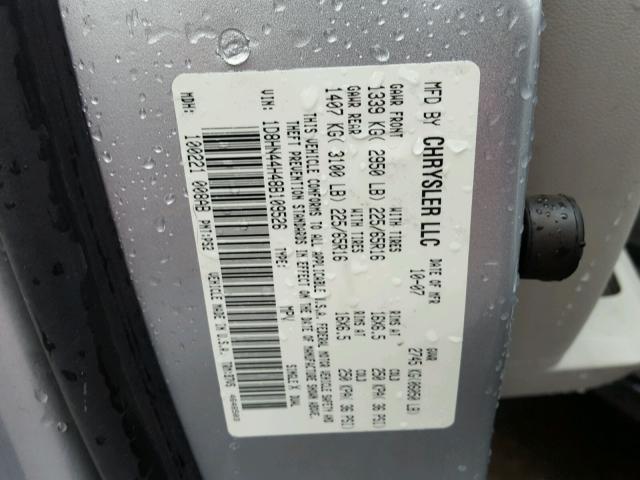 1D8HN44H48B109526 - 2008 DODGE GRAND CARA SILVER photo 10