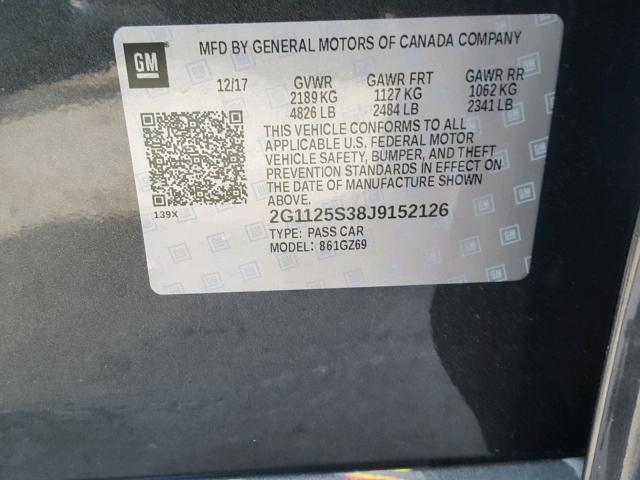 2G1125S38J9152126 - 2018 CHEVROLET IMPALA PRE ნაცრისფერი ფოტო 10