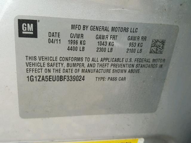 1G1ZA5EU0BF339024 - 2011 CHEVROLET MALIBU LS 银色 照片 10