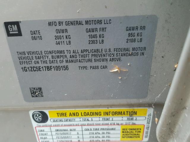 1G1ZC5E17BF109156 - 2011 CHEVROLET MALIBU 1LT 灰色 照片 10