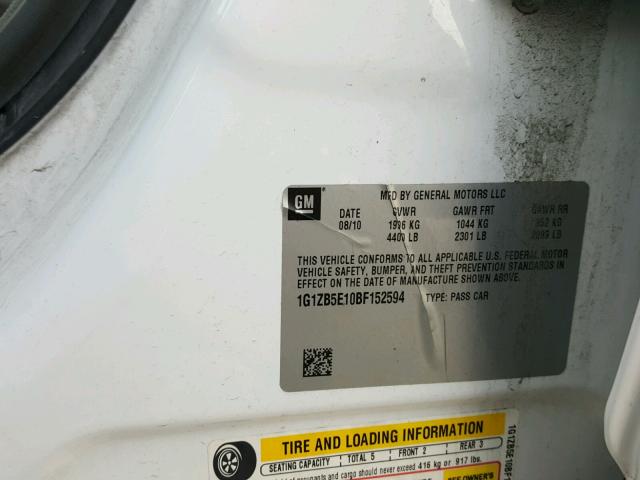 1G1ZB5E10BF152594 - 2011 CHEVROLET MALIBU LS 白色 照片 10