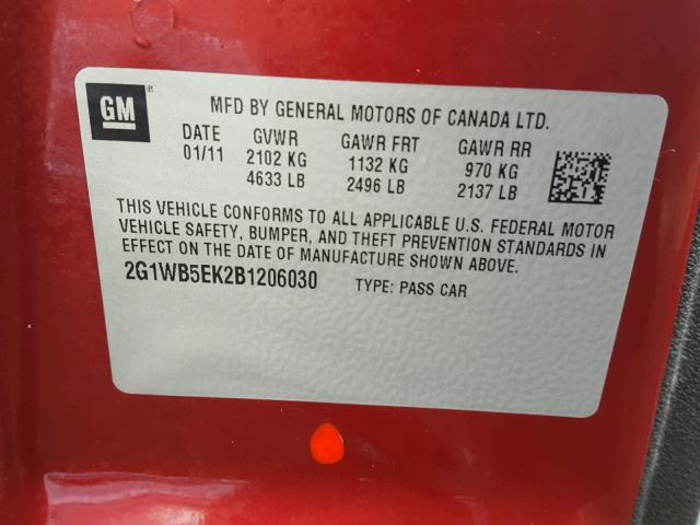 2G1WB5EK2B1206030 - 2011 CHEVROLET IMPALA LT RED photo 10