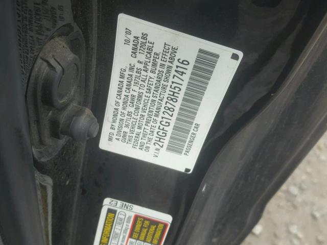 2HGFG12878H517416 - 2008 HONDA CIVIC EX Qara foto 10