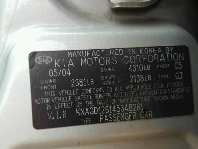 KNAGD126145348261 - 2004 KIA OPTIMA LX SILVER photo 10