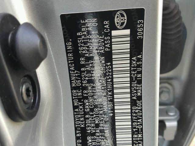 4T1BF1FK1HU452254 - 2017 TOYOTA CAMRY LE 银色 照片 10