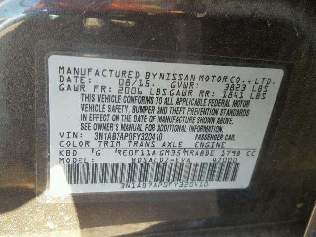 3N1AB7AP0FY320410 - 2015 NISSAN SENTRA S GRAY photo 10