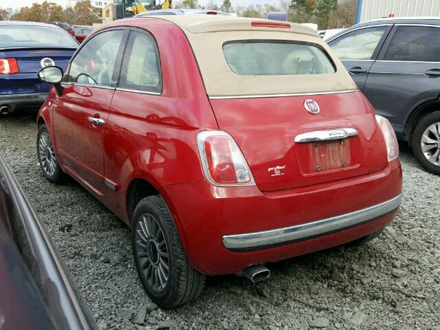 3C3CFFER3DT713137 - 2013 FIAT 500 LOUNGE RED photo 3