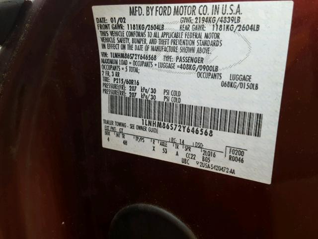 1LNHM86S72Y646568 - 2002 LINCOLN LS 红色 照片 10