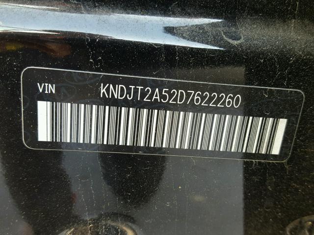 KNDJT2A52D7622260 - 2013 KIA SOUL BLACK photo 10