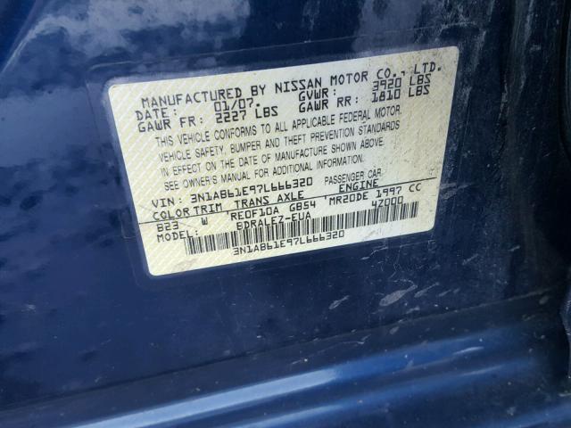 3N1AB61E97L666320 - 2007 NISSAN SENTRA 2.0 BLUE photo 10