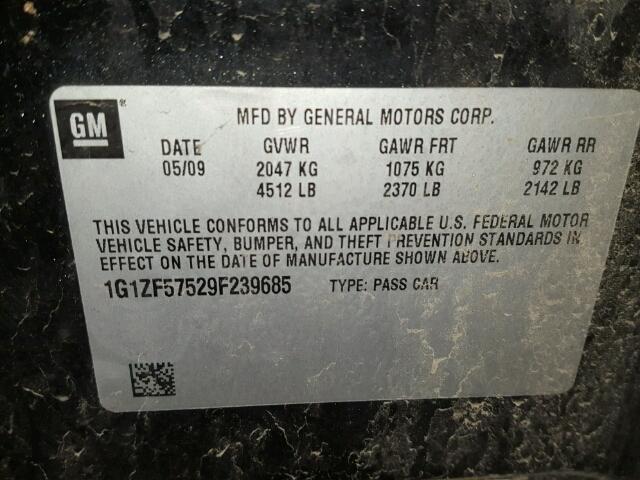 1G1ZF57529F239685 - 2009 CHEVROLET MALIBU HYB BLACK photo 10