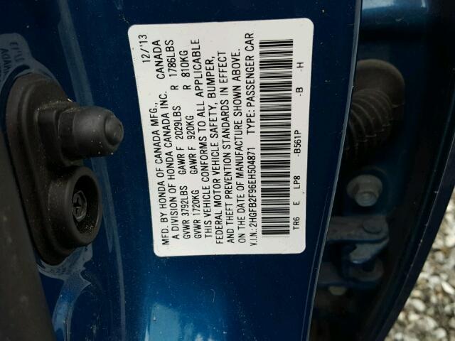 2HGFB2F96EH504871 - 2014 HONDA CIVIC EXL 蓝色 照片 10