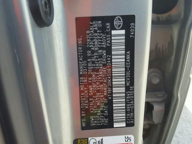 4T1BF30K45U610442 - 2005 TOYOTA CAMRY LE SILVER photo 10