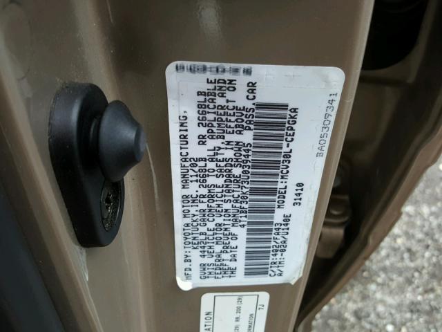 4T1BF30K73U039445 - 2003 TOYOTA CAMRY LE 米色 照片 10