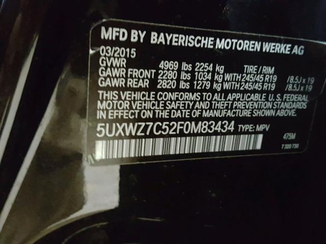 5UXWZ7C52F0M83434 - 2015 BMW X3 SDRIVE2 BLACK photo 10