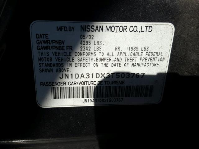 JN1DA31DX3T503767 - 2003 NISSAN MAXIMA GLE CHARCOAL photo 10