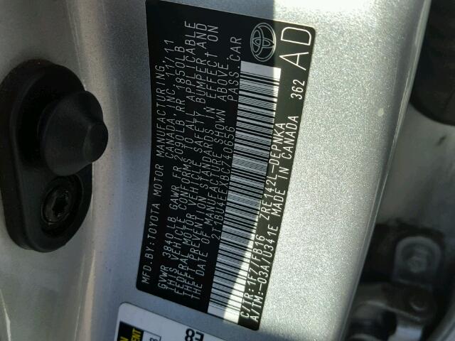 2T1BU4EEXBC740656 - 2011 TOYOTA COROLLA BA SILVER photo 10