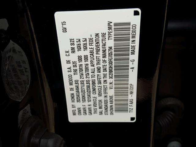 3CZRM3H30FG705794 - 2015 HONDA CR-V LX BLACK photo 10