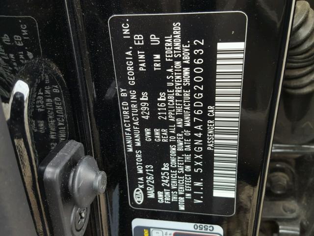 5XXGN4A76DG200632 - 2013 KIA OPTIMA EX BLACK photo 10