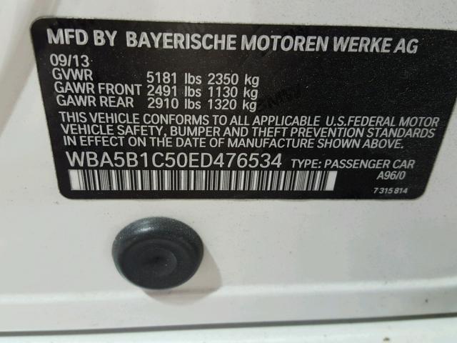 WBA5B1C50ED476534 - 2014 BMW 535 I WHITE photo 10