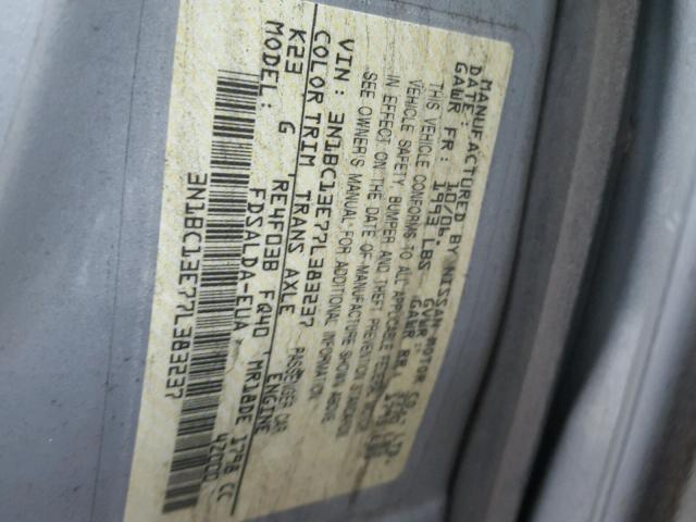 3N1BC13E77L383237 - 2007 NISSAN VERSA S SILVER photo 10