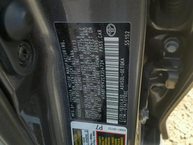 4T4BF1FK2ER354724 - 2014 TOYOTA CAMRY L GRAY photo 10