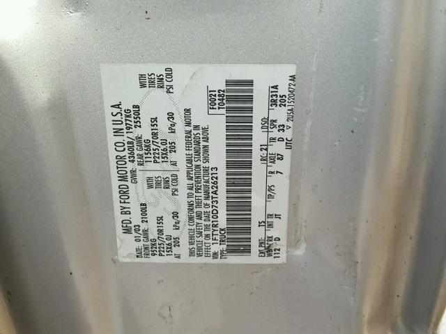 1FTYR10D73TA26213 - 2003 FORD RANGER SILVER photo 10