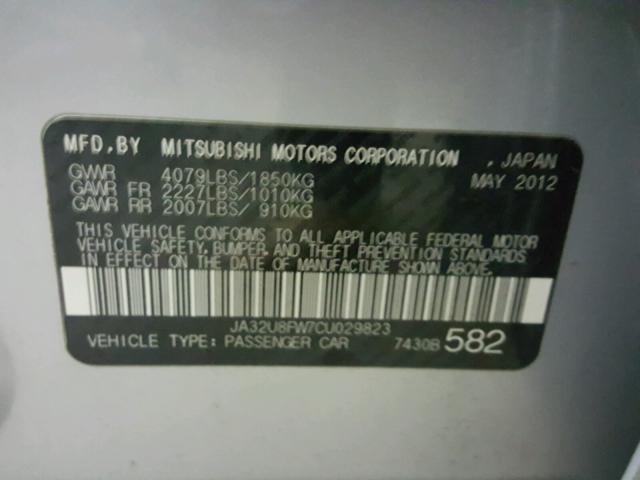 JA32U8FW7CU029823 - 2012 MITSUBISHI LANCER GT SILVER photo 10