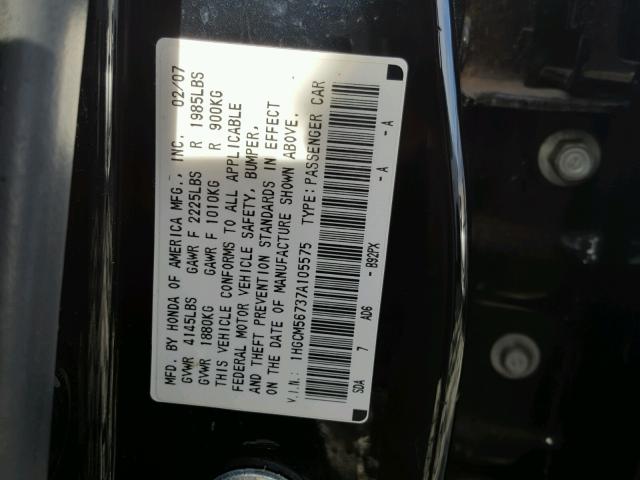 1HGCM56737A105575 - 2007 HONDA ACCORD EX BLACK photo 10