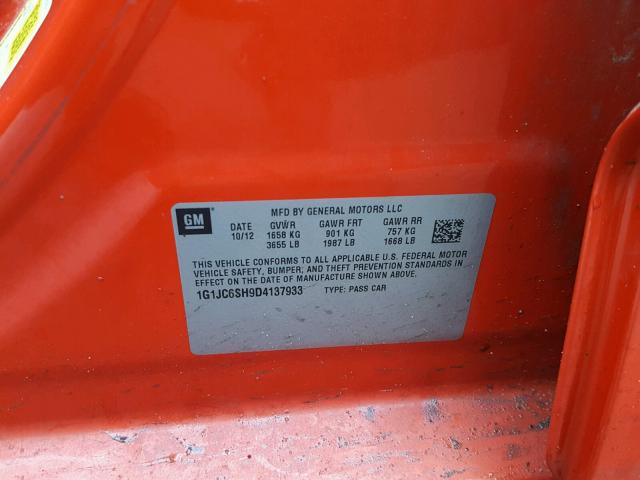 1G1JC6SH9D4137933 - 2013 CHEVROLET SONIC LT Narıncı foto 10