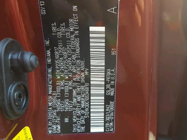 5TDYK3DC1DS346810 - 2013 TOYOTA SIENNA XLE RED photo 10