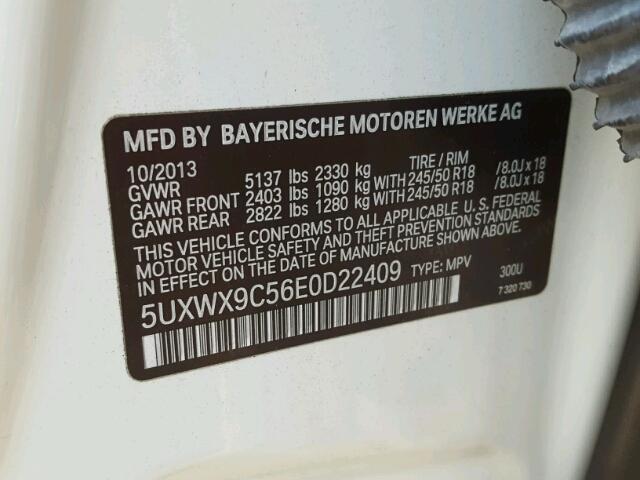 5UXWX9C56E0D22409 - 2014 BMW X3 XDRIVE2 WHITE photo 10