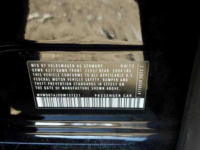 WVWDB7AJXDW137221 - 2013 VOLKSWAGEN GOLF 黑色 照片 10