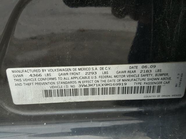 3VWJM71KX9M169919 - 2009 VOLKSWAGEN JETTA S 黑色 照片 10