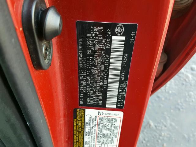 4T1BE46K37U042459 - 2007 TOYOTA CAMRY NEW RED photo 10