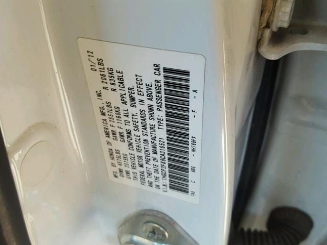 1HGCP3F88CA016521 - 2012 HONDA ACCORD EXL WHITE photo 10