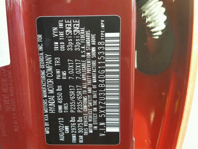 5XYZU3LB4DG115338 - 2013 HYUNDAI SANTA FE S MAROON photo 10