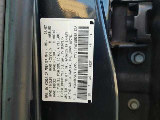 1HGCM568X7A122950 - 2007 HONDA ACCORD EX GRAY photo 10