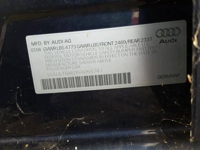 WAULT68E05A055747 - 2005 AUDI A4 3.0 QUA BLUE photo 10