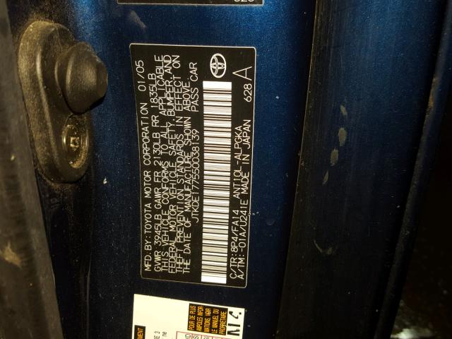 JTKDE177550038139 - 2005 TOYOTA SCION TC 蓝色 照片 10